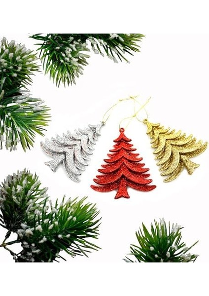 Yılbaşı Ağacı Için Asılabilir Çam Figürlü Simli Süsler – 3’lü Parlak Dekor Seti fiyatları