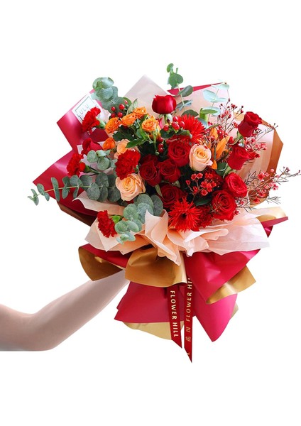 Çiçek Ambalaj Kağıdı 20LI-58X58 Cm- Çift Yüzlü Mat Şeffaf Hediye Buket Sargı Kağıdı, Kırmızı & Altın fırsatları