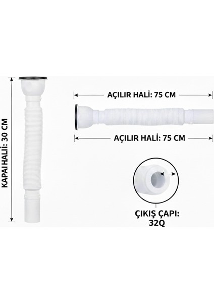 Körüklü Sifon Ekonomik 75 cm(32 mm çıkışlı) fırsatları