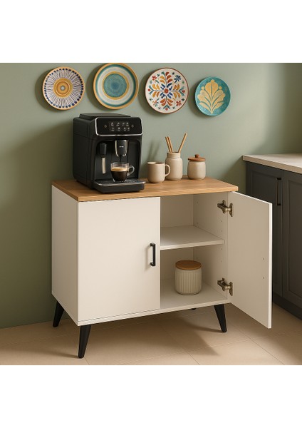 Kahve Köşesi Dolabı ( Derinlik 47 cm ) Çok Amaçlı Dolap Raflı Mutfak Dolabı BKDM005