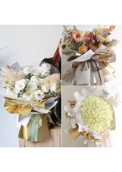 Çiçek Ambalaj Kağıdı 5li, Çift Yüzlü -Beyaz & Altın- Mat Şeffaf Hediye Buket Sargı Kağıdı, 58X58 cm indirimleri