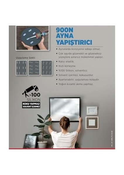 900N Ayna Silikonu, Nötr SISTEM,%100 Silikon, Solvent Içermeyen, Hızlı Kürleşen, Korozyon Yapmayan fiyatları