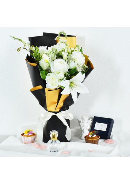 Çiçek Ambalaj Kağıdı 20LI, Çift Yüzlü Mat Şeffaf Hediye Buket Sargı Kağıdı, Siyah & Altın, 58X58 cm modelleri