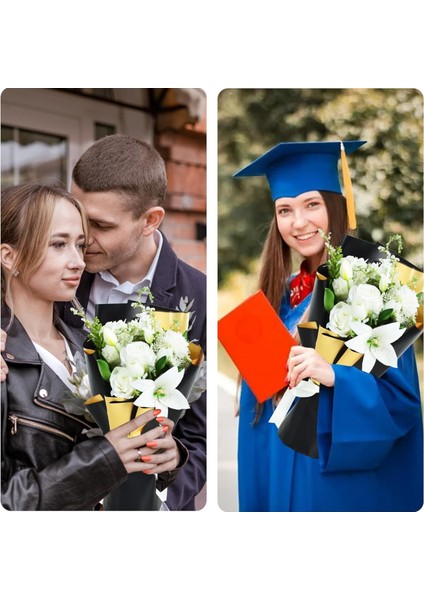 Çiçek Ambalaj Kağıdı 20LI, Çift Yüzlü Mat Şeffaf Hediye Buket Sargı Kağıdı, Siyah & Altın, 58X58 cm fırsatları