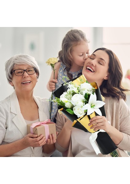 Çiçek Ambalaj Kağıdı 20LI, Çift Yüzlü Mat Şeffaf Hediye Buket Sargı Kağıdı, Siyah & Altın, 58X58 cm indirimleri