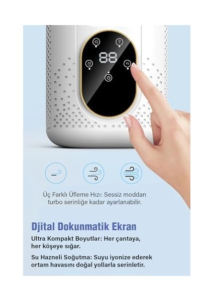 Taşınabilir Kişisel Hava Soğutucu 4 Ü Bir Arada. Hava Soğutucu-Buharlı Nemlendirici-Masa Fanı