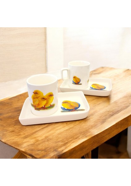 Civciv Desenli Kahve Fincanı 2'li Takım