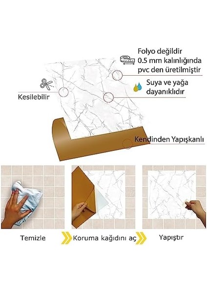 Kendinden Yapışkanlı Silver Desenli Pvc, Yapışkanlı Kaplama, Çıkartması, Zemin Duvar Karosu 30X30 cm (11 Adet / 1 M²) modelleri