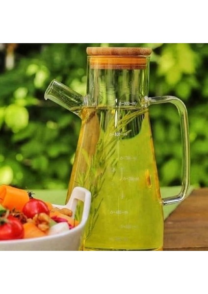 Ölçekli Cam Yağdanlık, 900 Ml, Bambu Kapaklı modelleri