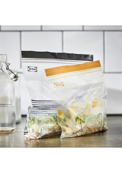 Orta Boy Yeniden Kullanılabilir Gıda Torbaları, Çift Mühürlü, 1,2 ve 2,5 Litre, Siyah Çizgili/sarı Yaprak - 100 Torba Seti fiyatları