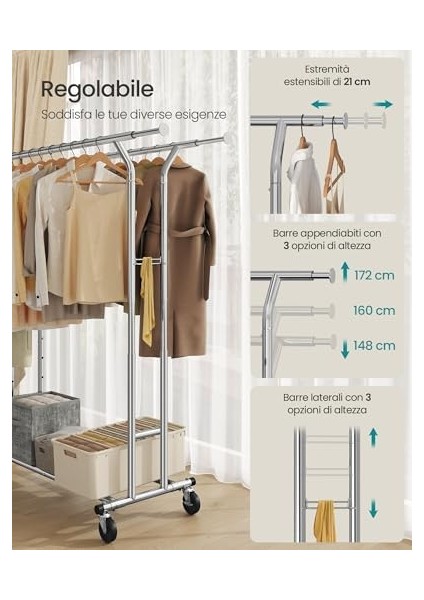 Metal Vestiyer, 110 Kg&apos;a Kadar Dayanıklı, Uzunluk 129-169 Cm, Krom Kaplamalı HSR12S fiyatları