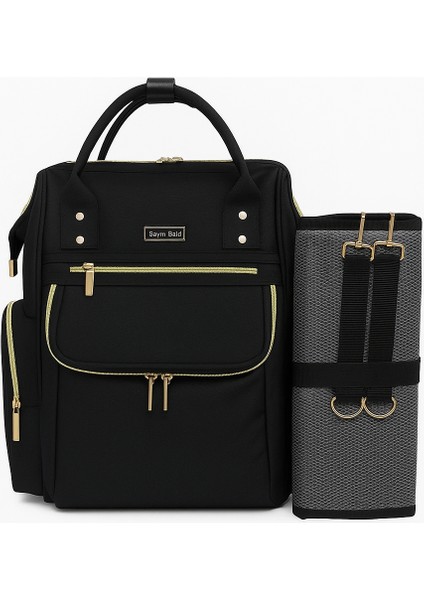 Venüs Siyah Gold Aksesuar Anne Bebek Bakım Sırt Çantası