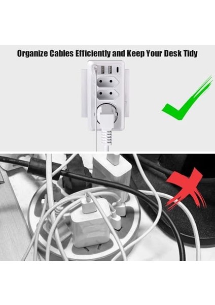 7&apos;si 1 Arada Çoklu Priz, USB Priz, Type-C + 3 Usb&apos;li Çoklu Priz,