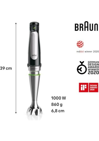 Multiquick 7 Mq 7075X El Blenderi, Activeblade Teknolojisine Sahip Çıkarılabilir Paslanmaz Çelik Blender Ayağına Sahip El Blenderi, 3 Parçalı Aksesuar Seti Dahil, 1000 Watt, Siyah