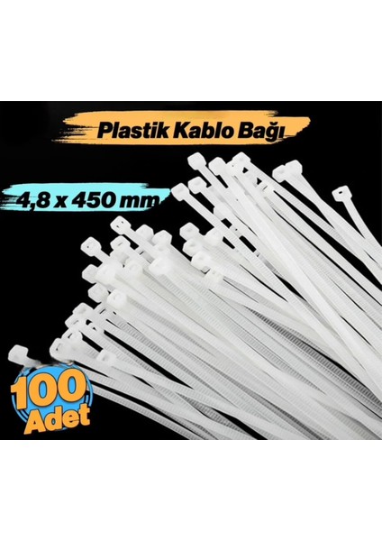 Plastik Cırt Kelepçe 4.8X450 mm Kablo Bağı Beyaz (100 Adet)