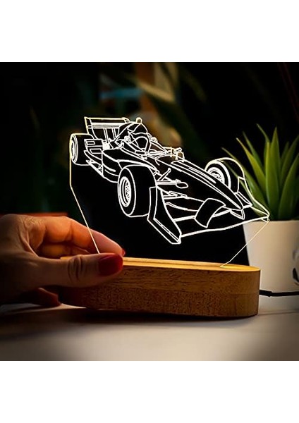 Formula 1 Yarış Arabası Tasarımlı Üç Boyutlu LED Lamba USB Bağlantılı Sarı Işık modelleri
