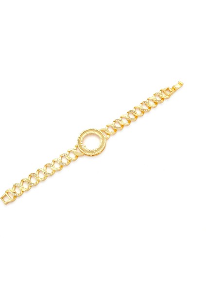 altın kaplama zirkon taşlı desenli çeyrek çerçeve bileklik blk-1174