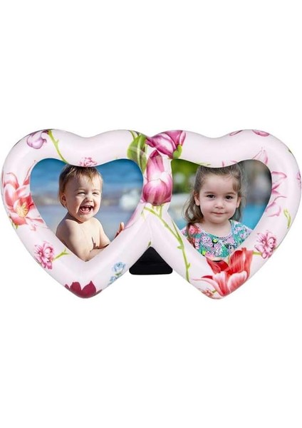 Çift Kalp Şeklinde Fotoğraf Çerçevesi, Çiçek Desenli, 2 Bölmeli,, Sevgiliye, Eşe, Kardeşe, Arkadaşa Hediye(Desen 2)