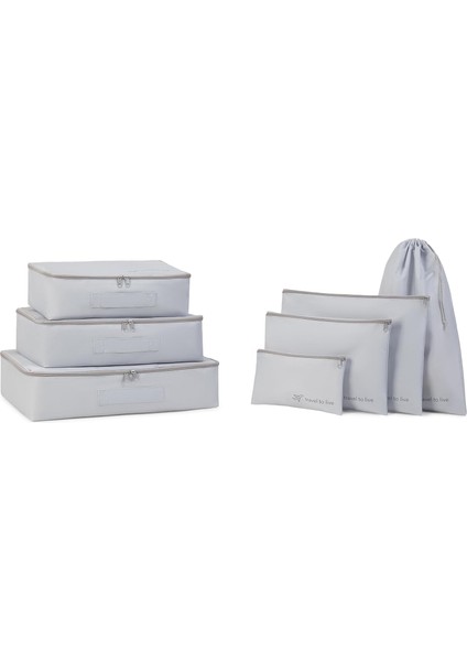 7&apos;li Yıkanabilir Gri Renk Paraşüt Kumaş Bavul Içi Düzenleyici Set