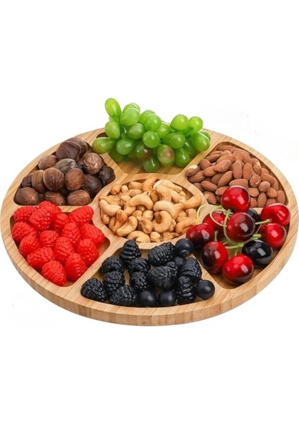 Mta High-Tech 7 Bölmeli Servis Tabağı, 12" Bambu Parti Meze Tepsisi, Atıştırmalıklar, Meyveler, Sebzeler Için 7 Bölmeli Yemek Tabağı, Partiler, Tatiller, Aile Yemekleri Için Mükemmel