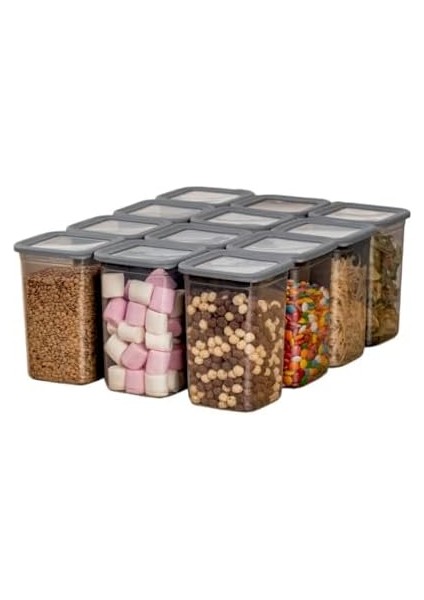 12&apos;li 1300ML. Sızdırmaz Vakumlu Kapaklı Kare Erzak Saklama Kabı. 1300ML Kare Erzak Saklama Kabı