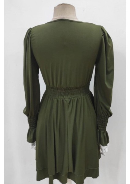 Kruvaze Yaka Mini Sandy Elbise - Haki fırsatları