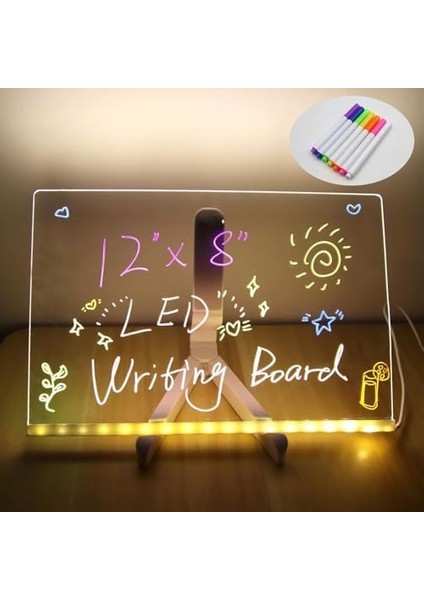 LED Işıklı Akrilik Yazı Tahtası – 20X20 cm Şeffaf Masaüstü Not Panosu, USB Bağlantılı, 7 Renkli Kalem ve Stand Dahil, Çocuklar Için Eğlenceli Yazı Tahtası, Masa Dekoratif Ledli Işık Panosu (20X30 Cm) modelleri
