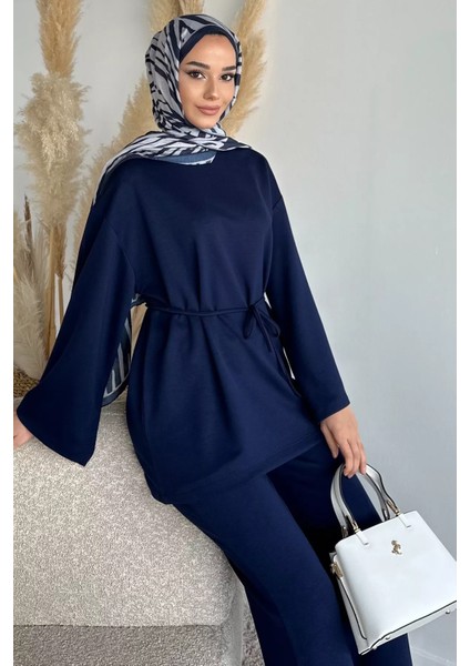 Amblem Detaylı Tunik Bel Lastikli Pantolon Tesettür Ikili Takım P-00019262 modelleri