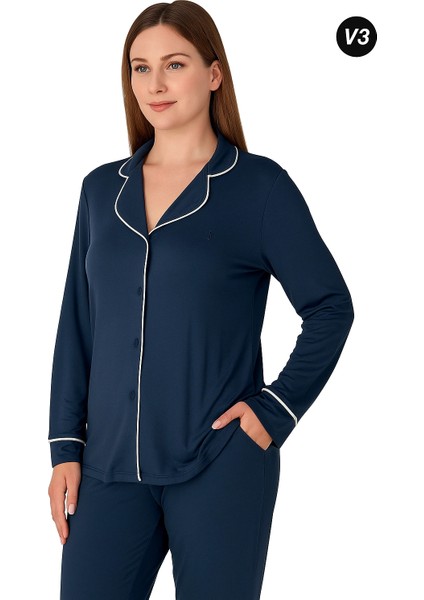 Limissi Önden Düğmeli Kadın Pijaması Acivert Renk 26611