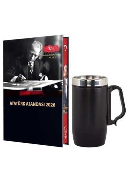 2026 Atatürk Ciltli Ajanda ve Kulplu Termos Bardak