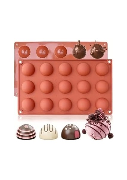 Siliko World 15&apos;li Yarım Küre Muffin, Çikolata, Kek Kalıbı, Silikon 3,8cm, Kırmızı modelleri