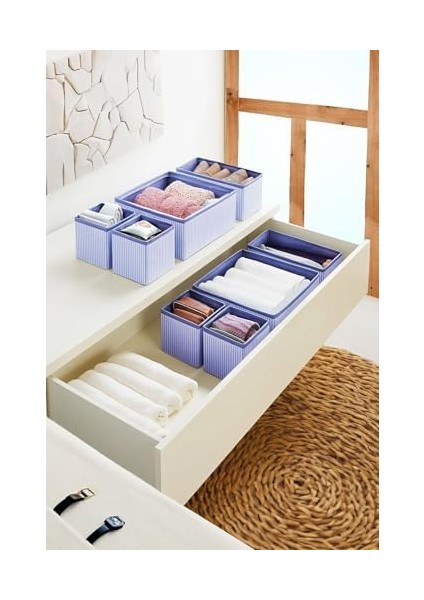 4&apos;lü Lacivert Çizgili Çekmece Içi Organizer Seti