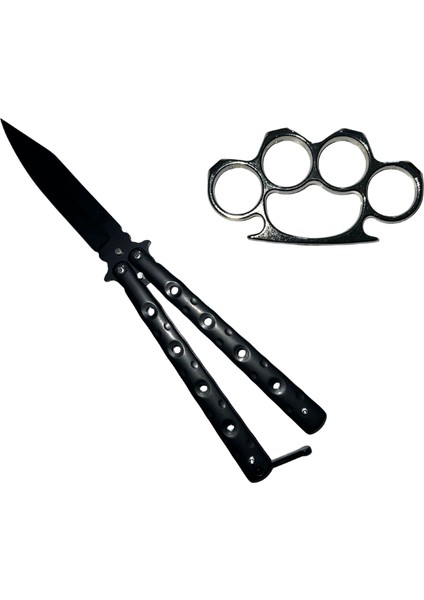 Siyah Sallanabilir Çakı ve Kalın Dayanıklı Muşta - Kampanyalı Set
