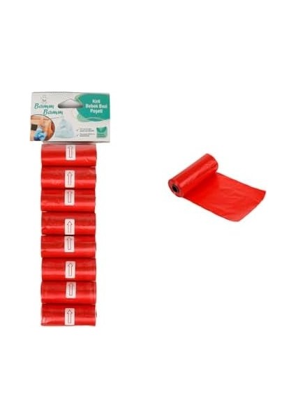 Bamm Bamm Kirli Bebek Bezi Poşeti Çanta Boy Kırmızı 8 Rulo (120 Adet) modelleri