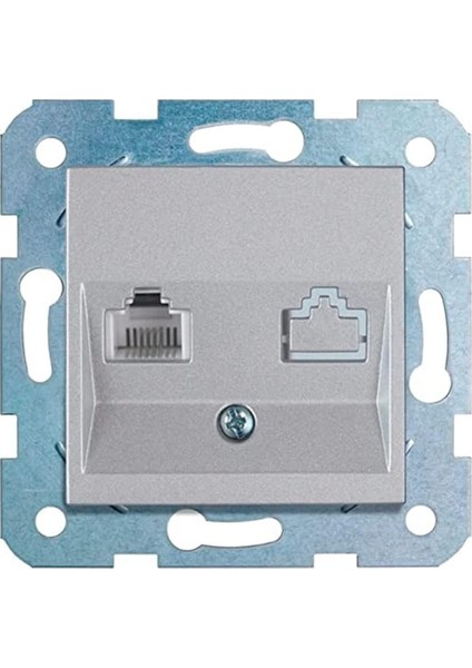 Novella/ Gümüş +Nümeris Cat6+Cat3 Mekanizma+Düğme Kapak