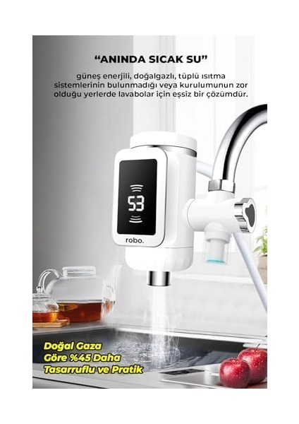 Robo Taşınabilir Dijital Su Musluğu Tüm Bataryalara ve Musluk Tiplerine Uyumludur fiyatları