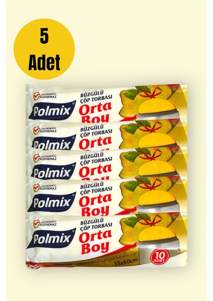 Polmix Büzgülü Limon Kokulu Sarı Çöp Torbası Poşeti / 55 x 60 cm X5 Rulo