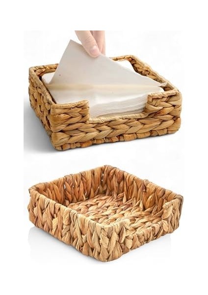 El Yapımı Örme Su Sümbülü Hasır Peçetelik (19 * 19 * 7cm) - Yemek Masası Üstü Kağıt Peçetelik Geri Dönüşümlü. fiyatları