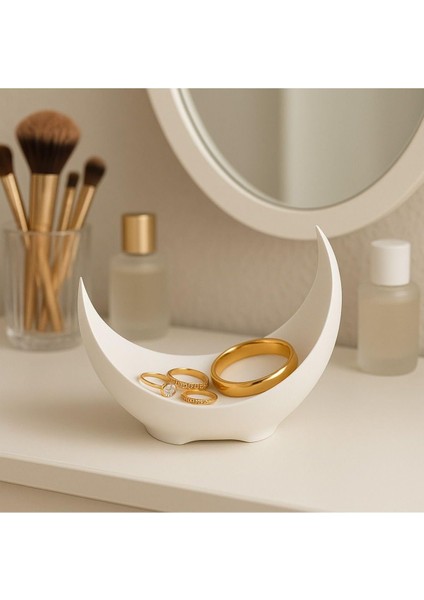 Ay Hilal Şeklinde Küçük Süs, Dekoratif, Çok Amaçlı Organizer, Anahtarlık & Takı Düzenleyi Beyaz 100 x 130