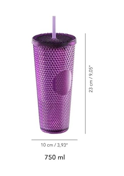 750 ml Kapaklı ve Pipetli Soğuk Içecek Bardağı – Mor Kristal Desenli Seyahat Kupası, Termal Yapı, Buzlu Doku, Buzlu Kahve Smoothie Bardak Taşınabilir Yazlık Plastik Bardak (Mürdüm) fiyatları
