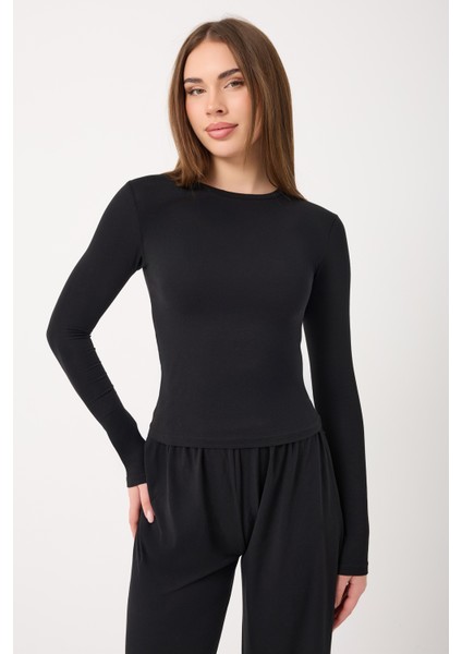 Ultra Soft Penye Modal Yuvarlak Yaka Bluz