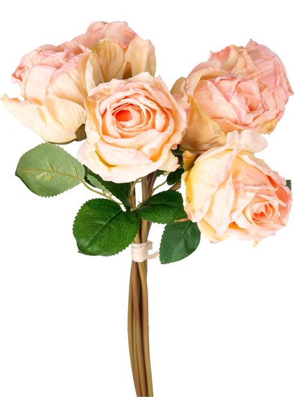 Yapay Çiçek Gül 6&apos;lı Demet Pembe-Sarı 37 Cm.