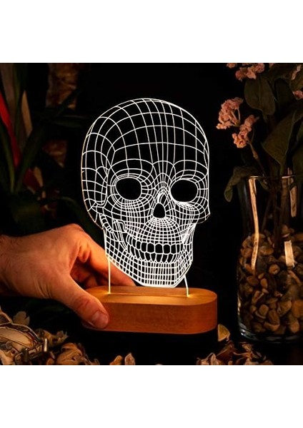 Kurukafa 3 Boyutlu LED Masa Lambası - USB Bağlantılı Sarı Işık modelleri