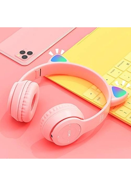 Çocuk Kulaklığı, Kedi Kulağı LED Işıklı Bluetooth 5.0 Katlanabilir Kablosuz Oyun Kulaklığı, Çocuklar Yetişkinler Için, Rahat Dahili Mikrofon Gürültü Engelleme Kulak Üstü Kulaklık (Pembe) modelleri