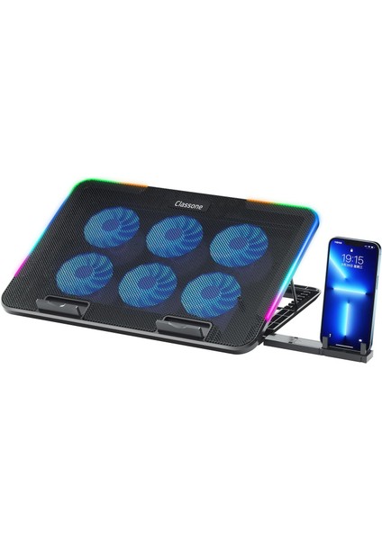 Gaming M60 Laptop Soğutucu, Notebook Stand,10 Rgb Işık Kontrolü, 15.6-17 Inch, Hız Kontrolü, 6 Büyük Fan,telefon Standı, 2 USB