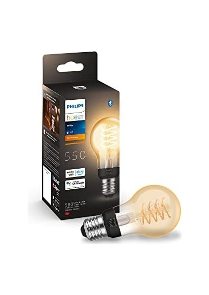 Hue E27 Filament A60 550 Lm, Sıcak Beyaz Işık, Kısılabilir, Uygulama Üzerinden Kontrol Edilebilir, Amazon Alexa (Echo, Echo Dot) ile Uyumlu modelleri
