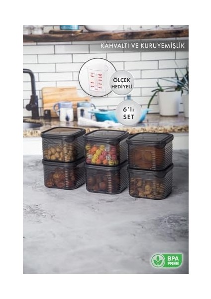 Erzak Saklama Kabı Sızdırmaz Kapak6&apos;lı Set Füme -(Ölçü Kabı Hediyeli) fiyatları