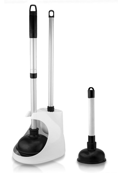 60168A Tuvalet Pompası Seti | 4 Parça | Bonus Mini Lavabo ve Tahliye Pompası, Fırça ve Kutu | Kompakt | Patentli Çok Açılı Tasarım | Teleskopik Sap, Siyah