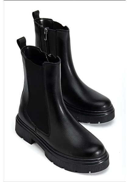 Yüksek Taban Fermuarlı ve Yanı Streçli Suni Deri Kadın Bot Chealsea Bot fiyatları