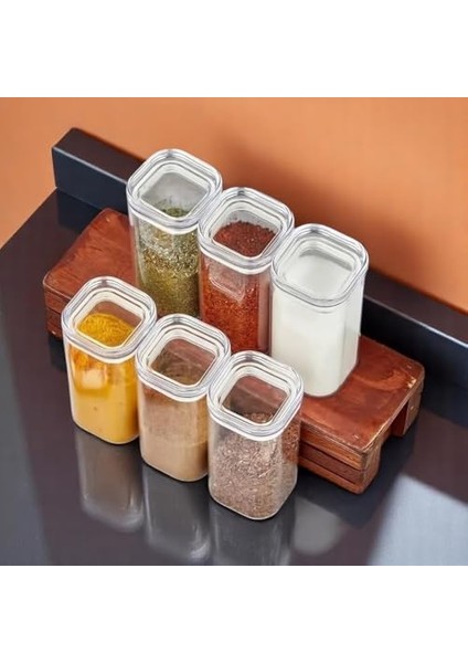 Şeffaf Baharatlık Seti, 6 Adet, 250 Ml, Kare Kapaklı Plastik Saklama Kabı fiyatları